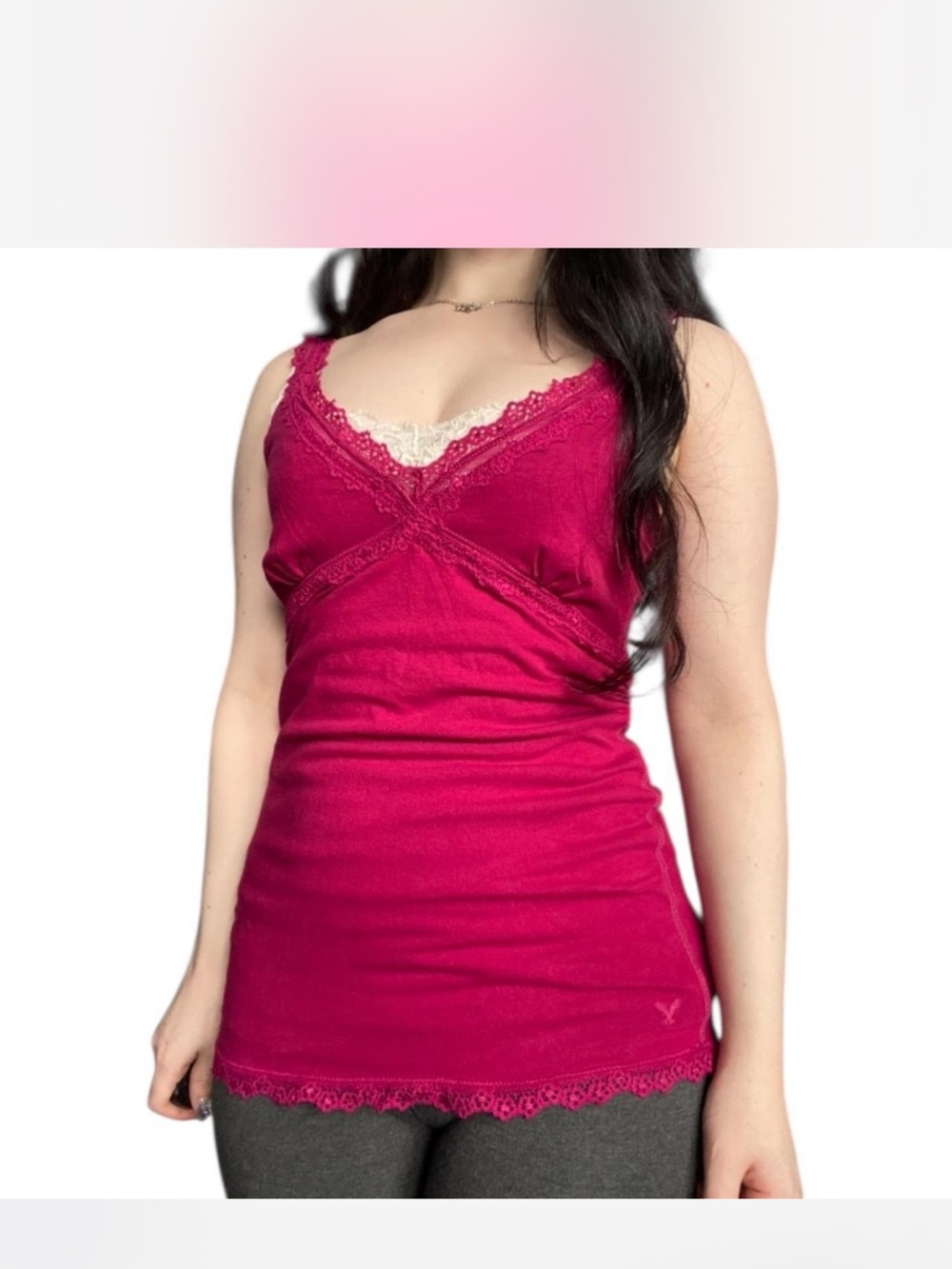 Y2K/VTG American Eagle Size OSFM Baby Doll/Lace Cami/Tank Top magenta Women’s